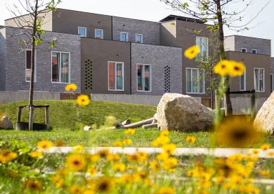 foto van biodiverse bloemen in een binnentuin