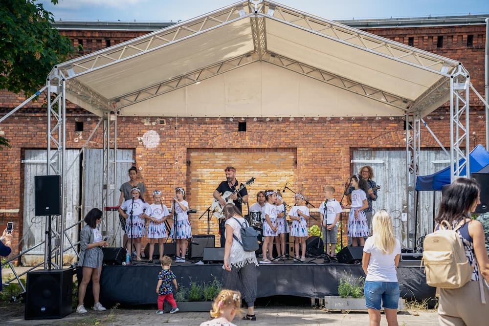 Outdoor stage band playing music