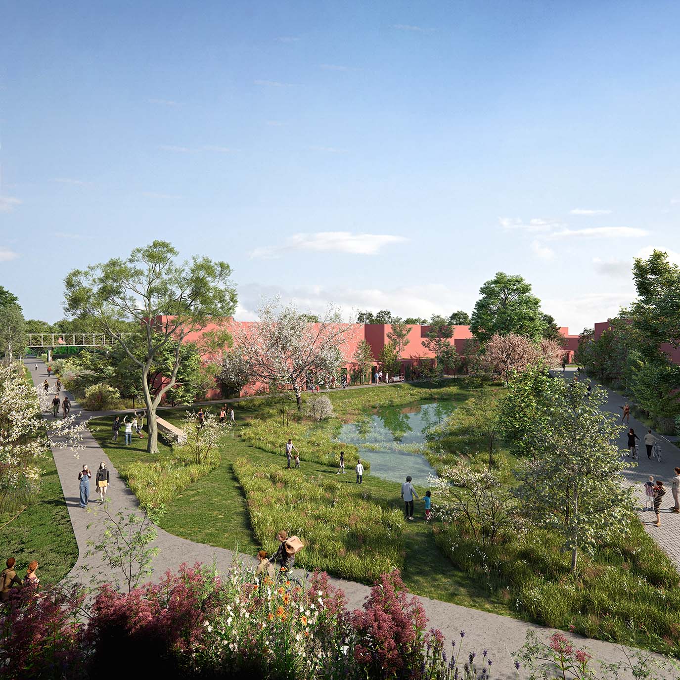 artist impression van de wadi op duurzaam nieuwbouwproject minerve edegem